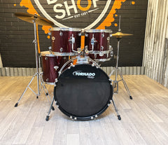 Pre Loved Mapex Tornado 5-Piece Shell Pack inc Hardware and Cymbals in Burgundy