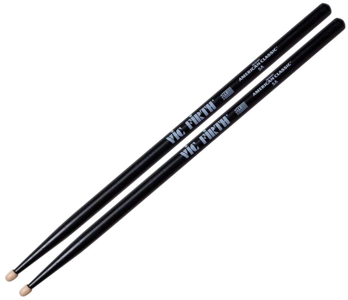 Vic Firth American Classic® 5A Drumsticks w/ BLACK FINISH, Vic Firth, Black, Hickory, Drumsticks