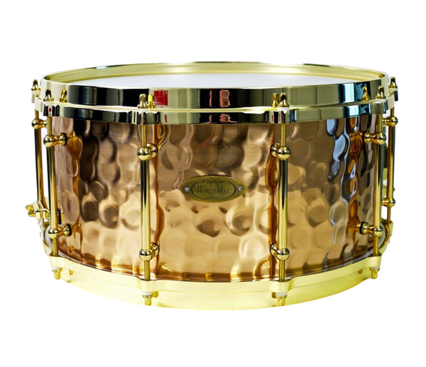 WorldMax 14'' x 5'' Hammered Bronze Snare Drum, Brass HW